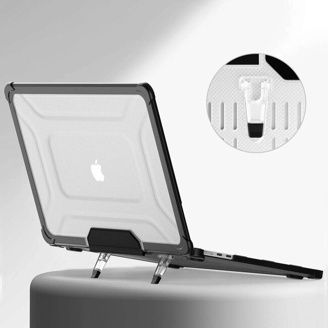 Carcasa pentru MacBook Air 13 2025 / 2024 / 2022 M4, M3, M2 ProShield Ergonomic cu suport integrat - stil elegant si confort la tastare - transparent / negru