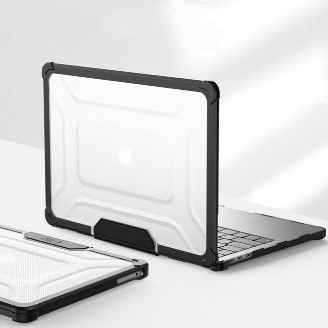Carcasa pentru MacBook Air 13 2025 / 2024 / 2022 M4, M3, M2 ProShield Ergonomic cu suport integrat - stil elegant si confort la tastare - transparent / negru