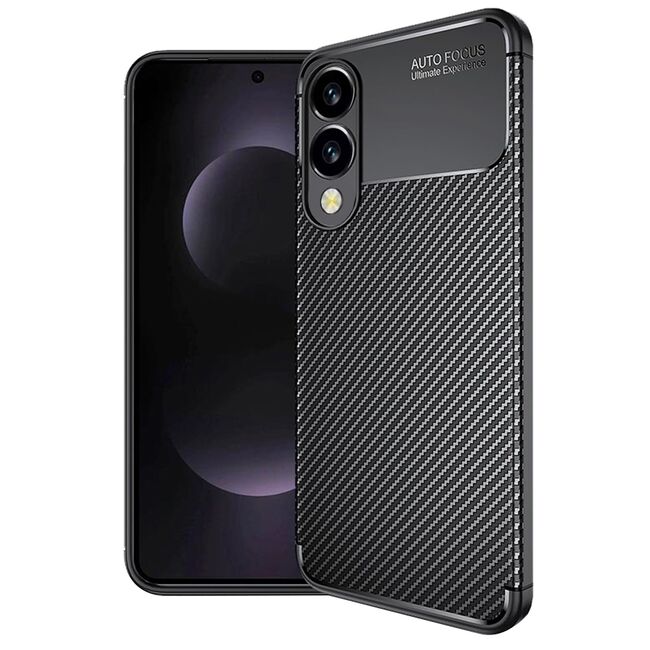 Husa de protectie pentru  Samsung Galaxy S25 Edge Auto Focus Slim, Anti-Scratch, cu fibra de carbon si protectie lentile - Negru