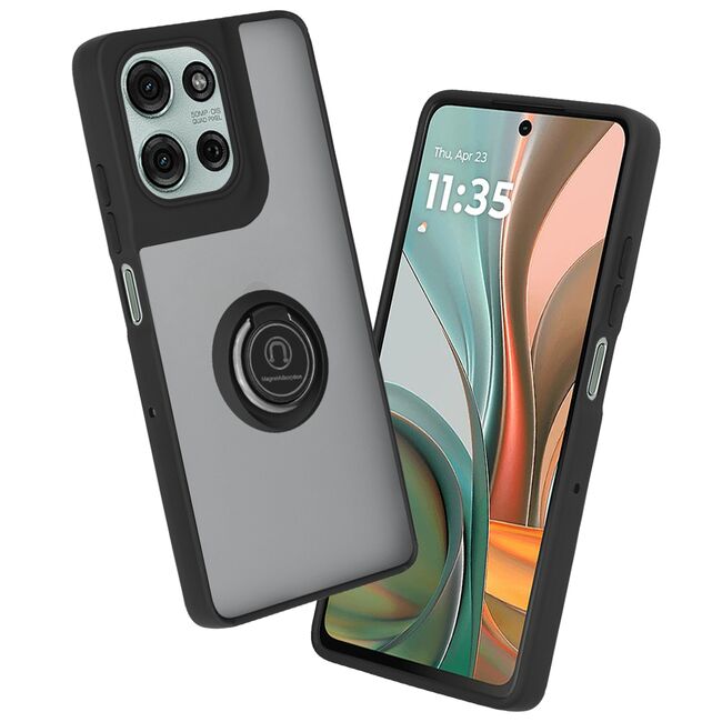 Husa de protectie pentru Moto G75 premium cu inel stand rotativ, suport magnetic si bumper anti-alunecare - Negru