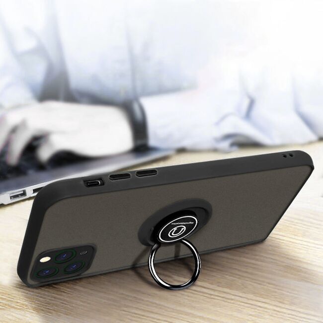 Husa de protectie pentru Moto G75 premium cu inel stand rotativ, suport magnetic si bumper anti-alunecare - Negru