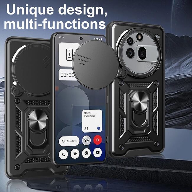 Husa pentru  Nothing Phone (3a) Pro Ring Armor Kickstand Tough Rugged Cover cu protectie camera, Albastru