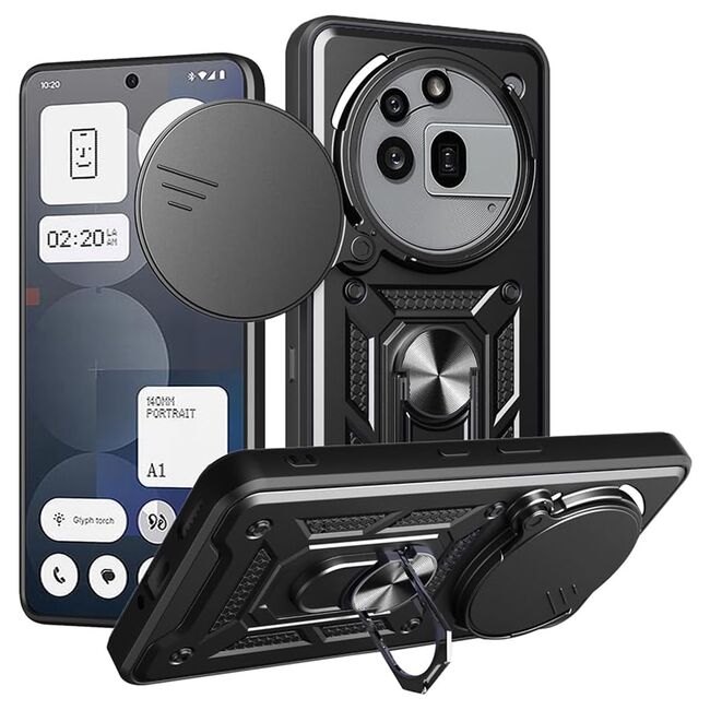 Husa pentru  Nothing Phone (3a) Pro Ring Armor Kickstand Tough Rugged Cover cu protectie camera, Negru