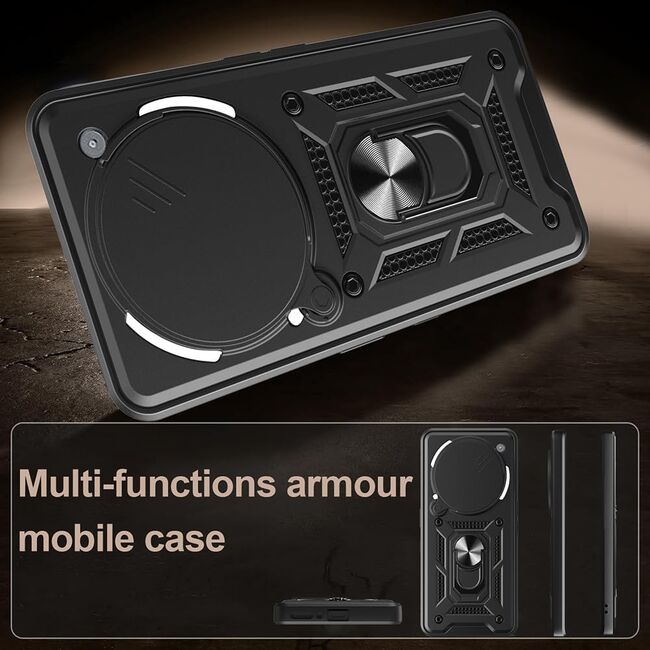 Husa pentru  Nothing Phone (3a) Pro Ring Armor Kickstand Tough Rugged Cover cu protectie camera, Negru