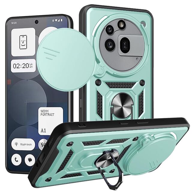 Husa pentru  Nothing Phone (3a) Pro Ring Armor Kickstand Tough Rugged Cover cu protectie camera, Verde
