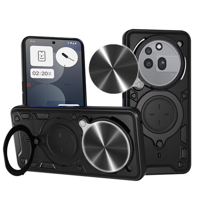 Husa pentru  Nothing Phone (3a) Pro cu protecție pentru cameră și suport magnetic integrat Ring Shockproof, Negru