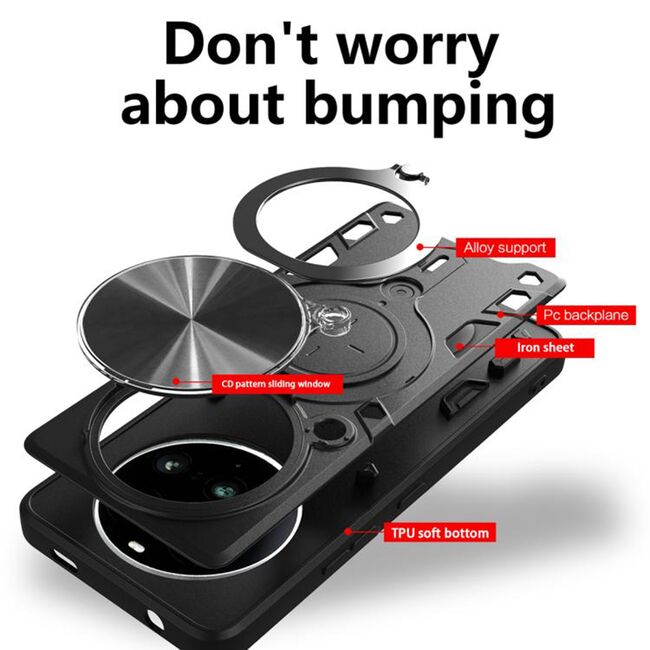 Husa pentru  Nothing Phone (3a) Pro cu protecție pentru cameră și suport magnetic integrat Ring Shockproof, Negru