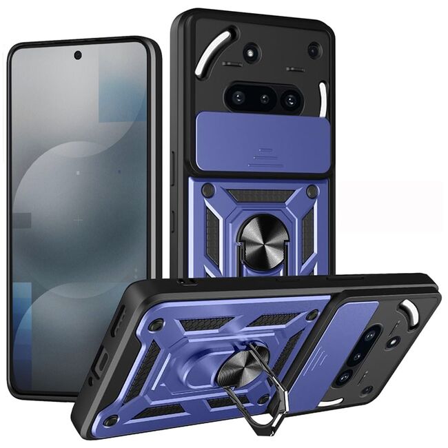 Husa pentru  Nothing Phone (3a) Ring Armor Kickstand Tough Rugged Cover cu protectie camera, Albastru