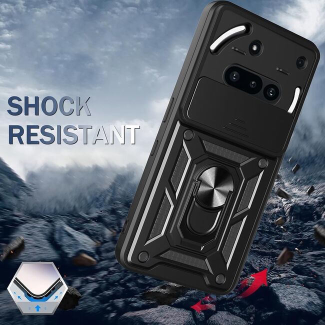 Husa pentru  Nothing Phone (3a) Ring Armor Kickstand Tough Rugged Cover cu protectie camera, Albastru