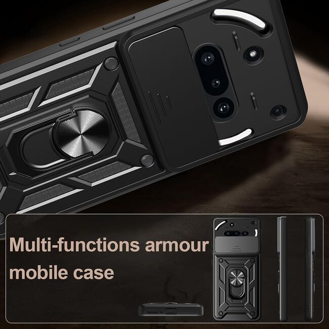 Husa pentru  Nothing Phone (3a) Ring Armor Kickstand Tough Rugged Cover cu protectie camera, Albastru