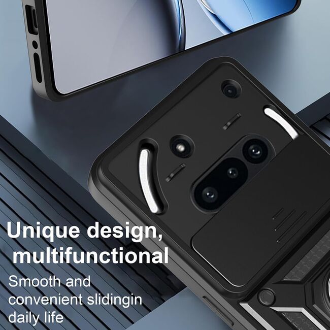 Husa pentru  Nothing Phone (3a) Ring Armor Kickstand Tough Rugged Cover cu protectie camera, Albastru