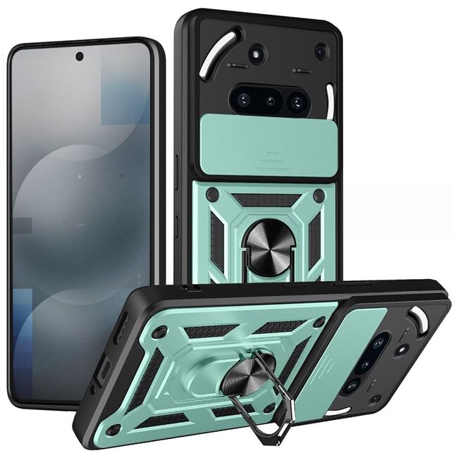 Husa pentru  Nothing Phone (3a) Ring Armor Kickstand Tough Rugged Cover cu protectie camera, Verde