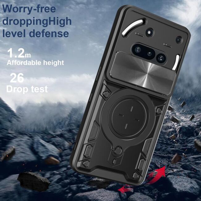Husa pentru  Nothing Phone (3a) cu protecție pentru cameră și suport magnetic integrat Ring Shockproof, Negru