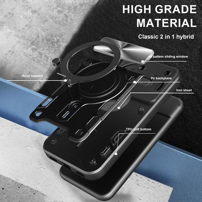 Husa pentru  Nothing Phone (3a) cu protecție pentru cameră și suport magnetic integrat Ring Shockproof, Negru