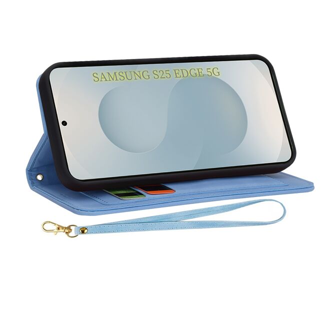 Husa tip carte pentru  Samsung Galaxy S25 Edge, functie stand si port carduri, Albastru