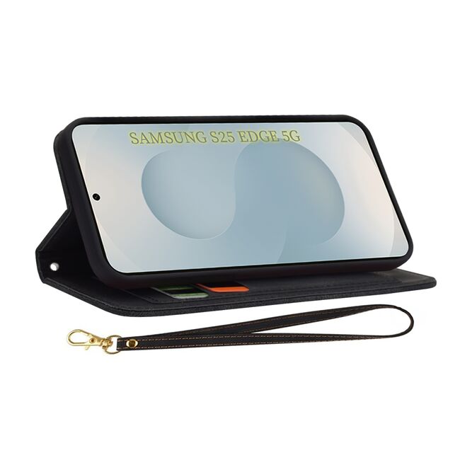 Husa tip carte pentru  Samsung Galaxy S25 Edge, functie stand si port carduri, Negru