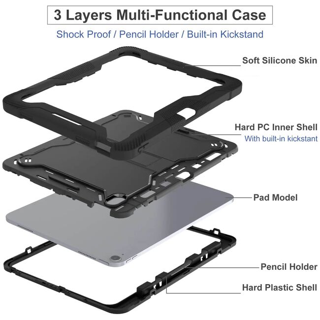 [Pachet 360°] Husa + folie din sticla pentru  Samsung Galaxy Tab S10 FE Plus Rugged Heavy Duty - Roz