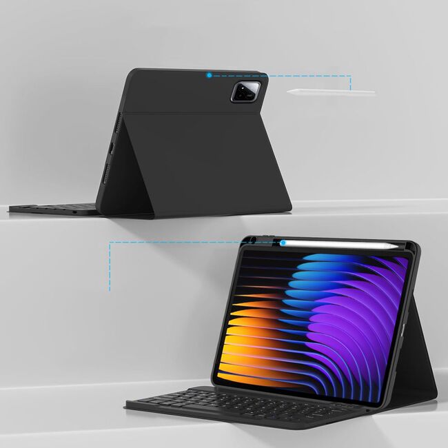 Husa cu tastatura iluminata detasabila pentru Xiaomi Pad 7 / 7 Pro, negru