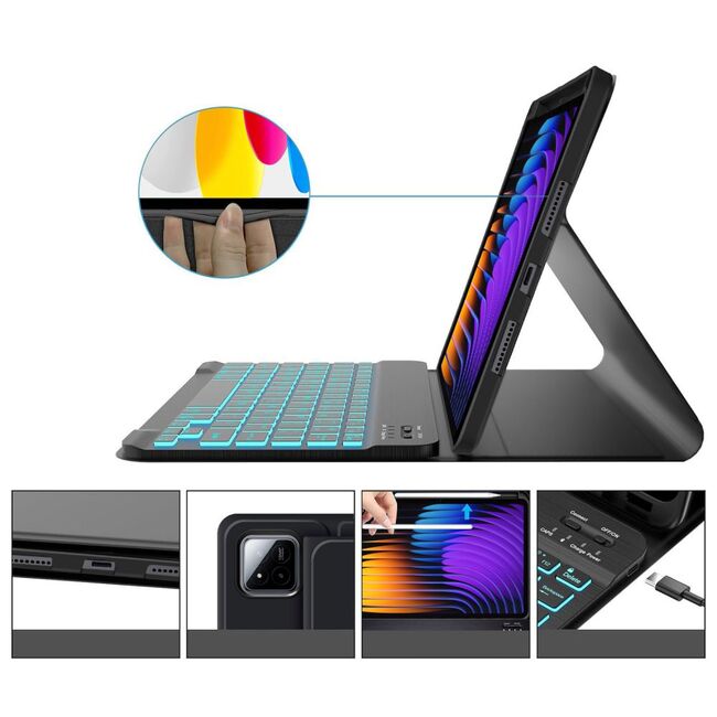 Husa cu tastatura iluminata detasabila pentru Xiaomi Pad 7 / 7 Pro, negru