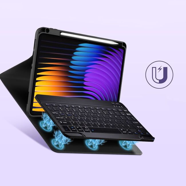 Husa cu tastatura iluminata detasabila pentru Xiaomi Pad 7 / 7 Pro, negru