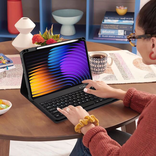 Husa cu tastatura iluminata detasabila pentru Xiaomi Pad 7 / 7 Pro, negru