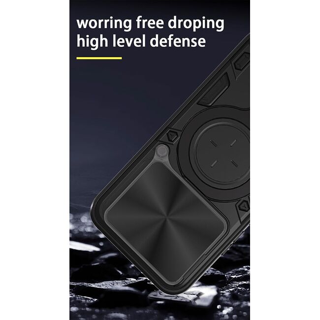 Husa pentru  Honor 400 Lite cu protecție pentru cameră și suport magnetic integrat Ring Shockproof, Negru