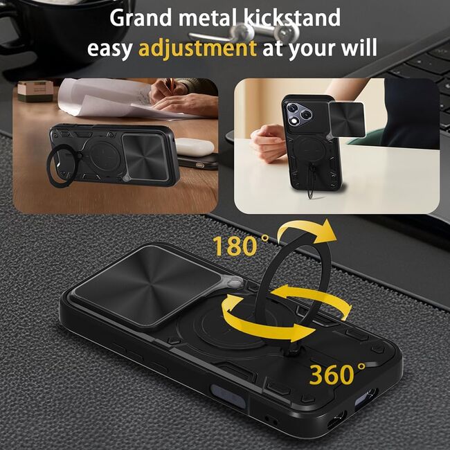 Husa pentru  Honor 400 Lite cu protecție pentru cameră și suport magnetic integrat Ring Shockproof, Negru