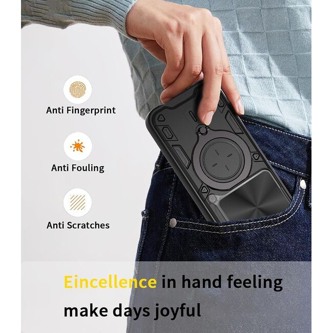 Husa pentru  Honor 400 Lite cu protecție pentru cameră și suport magnetic integrat Ring Shockproof, Negru