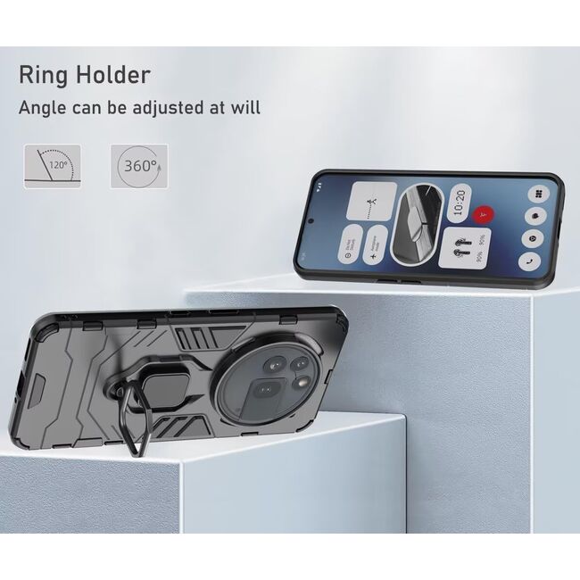 Husa pentru  Nothing Phone (3a) Pro cu inel Ring Armor Kickstand Tough, Negru