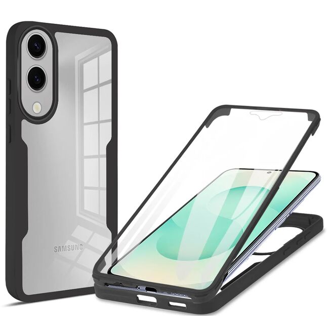 Set 360: Husa cu folie integrata pentru  Samsung Galaxy S25 Edge Protectie 360 fata / spate - Negru