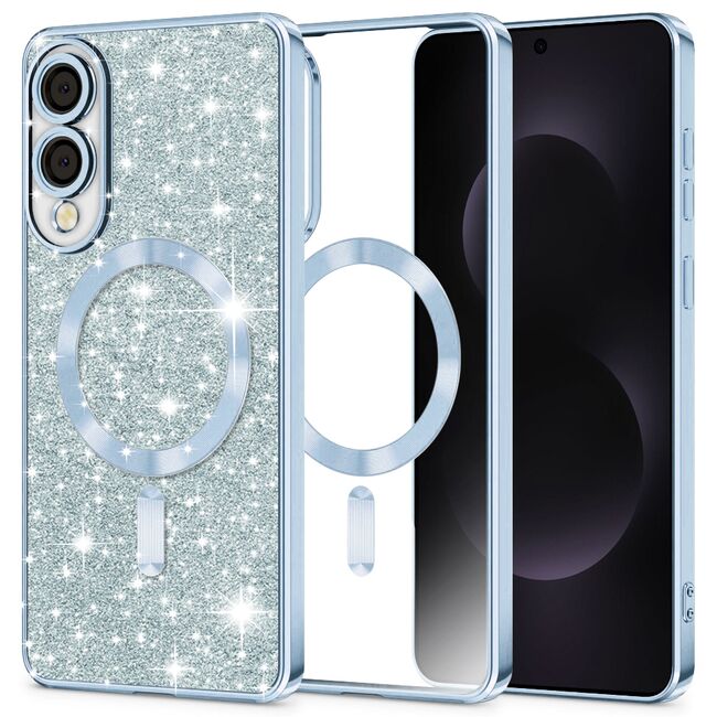 Husa pentru  Samsung Galaxy S25 Edge cu MagSafe Sparkle Glare Detachable Layer, cu protectie lentile - Albastru deschis