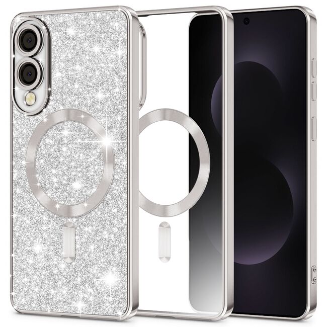 Husa pentru  Samsung Galaxy S25 Edge cu MagSafe Sparkle Glare Detachable Layer, cu protectie lentile - Argintiu