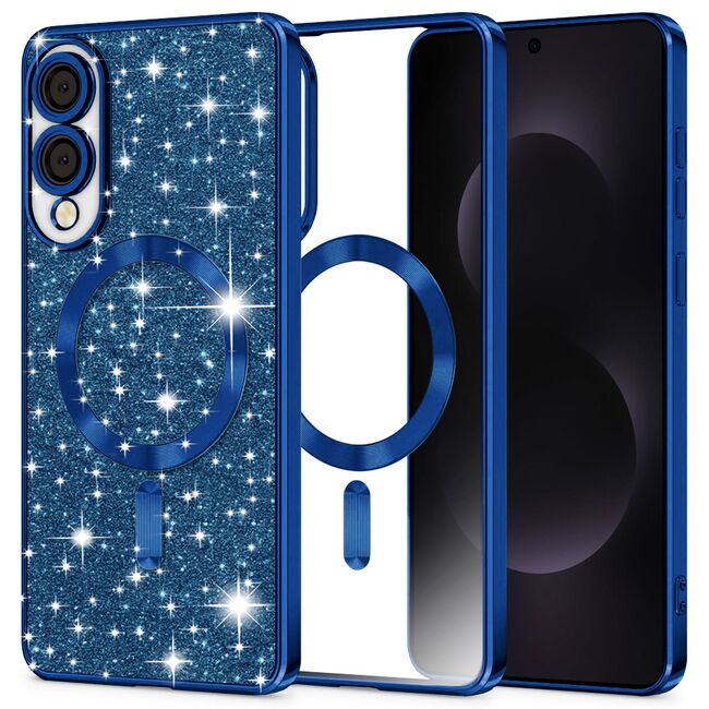 Husa pentru  Samsung Galaxy S25 Edge cu MagSafe Sparkle Glare Detachable Layer, cu protectie lentile - Albastru