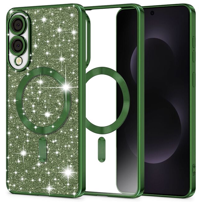 Husa pentru  Samsung Galaxy S25 Edge cu MagSafe Sparkle Glare Detachable Layer, cu protectie lentile - Verde