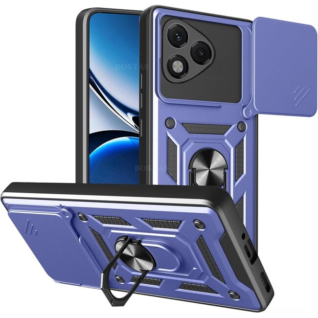 Husa pentru  Honor 400 Lite Ring Armor Kickstand Tough Rugged Cover cu protectie camera, Albastru