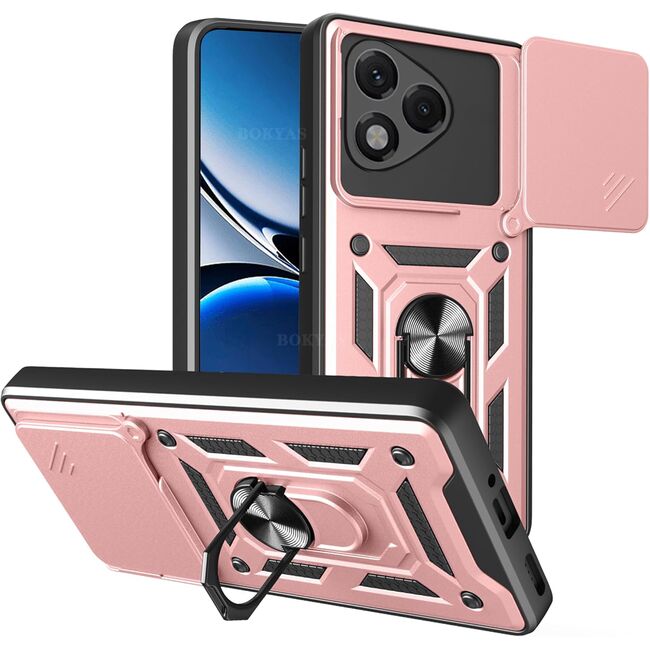 Husa pentru  Honor 400 Lite Ring Armor Kickstand Tough Rugged Cover cu protectie camera, Roz