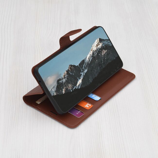 Husa pentru  Motorola Edge 60 Fusion tip carte cu inchidere magnetica, compartimente pentru carduri si functie stand, Maro