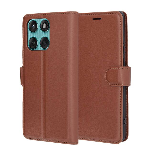 Husa pentru  Motorola Edge 60 Fusion tip carte cu inchidere magnetica, compartimente pentru carduri si functie stand, Maro