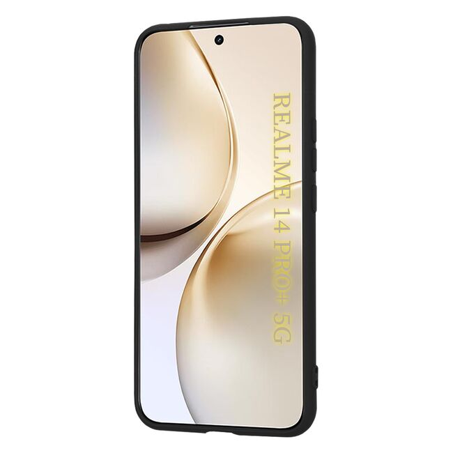 Husa pentru  Realme 14 Pro+ Plus Liquid Silicone, subțire, captusita cu microfibra, anti amprentă, protectie cameră foto, Negru