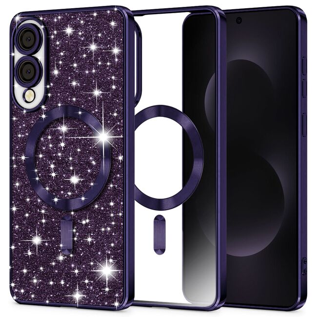 Husa pentru  Samsung Galaxy S25 Edge cu MagSafe Sparkle Glare Detachable Layer, cu protectie lentile - Mov