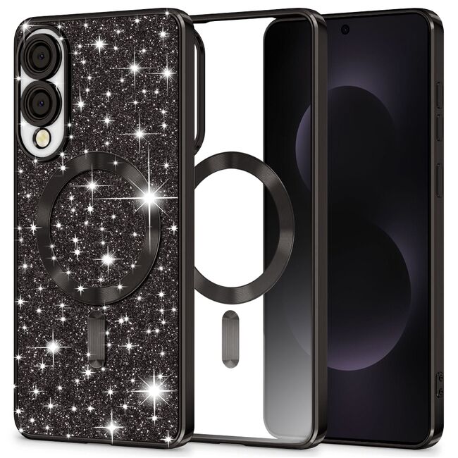 Husa pentru  Samsung Galaxy S25 Edge cu MagSafe Sparkle Glare Detachable Layer, cu protectie lentile - Negru