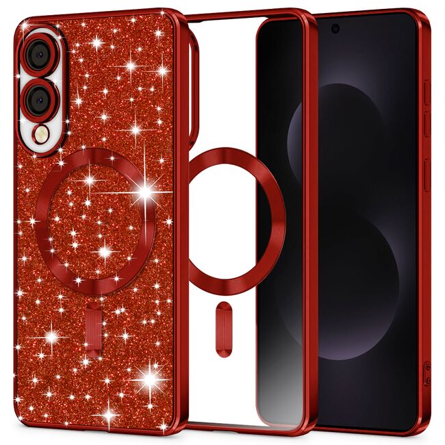 Husa pentru  Samsung Galaxy S25 Edge cu MagSafe Sparkle Glare Detachable Layer, cu protectie lentile - Rosu