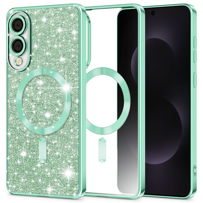 Husa pentru  Samsung Galaxy S25 Edge cu MagSafe Sparkle Glare Detachable Layer, cu protectie lentile - Verde deschis