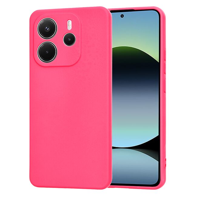 Husa pentru  Xiaomi Redmi Note 14 4G Liquid Silicone, subțire, captusita cu microfibra, anti amprentă, protectie cameră foto, Fucsia