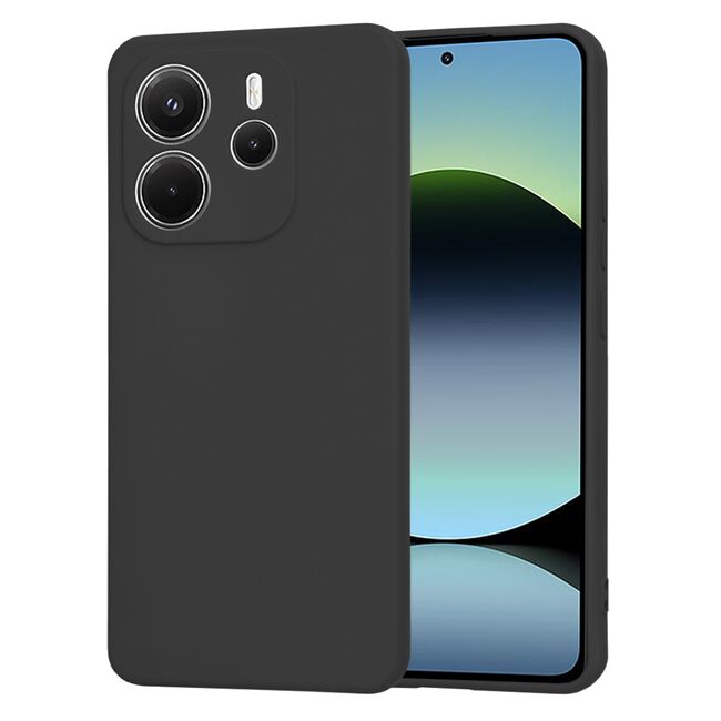 Husa pentru  Xiaomi Redmi Note 14 4G Liquid Silicone, subțire, captusita cu microfibra, anti amprentă, protectie cameră foto, Negru