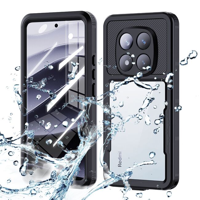 Husa pentru  Xiaomi Redmi Note 14 Pro 5G ShockProof Dust-Water Proof IP68 Full Body 360 Protection, negru - transparent