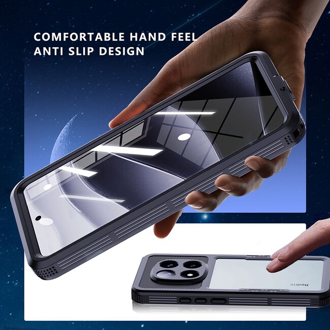 Husa pentru  Xiaomi Redmi Note 14 Pro 5G ShockProof Dust-Water Proof IP68 Full Body 360 Protection, negru - transparent