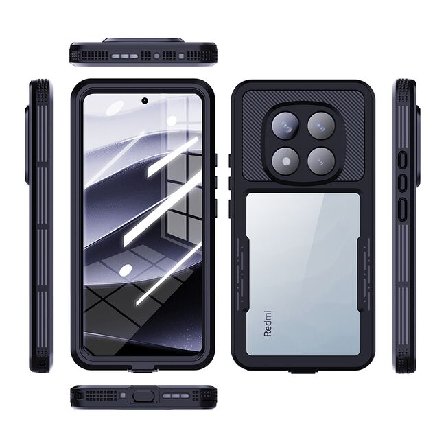 Husa pentru  Xiaomi Redmi Note 14 Pro 5G ShockProof Dust-Water Proof IP68 Full Body 360 Protection, negru - transparent