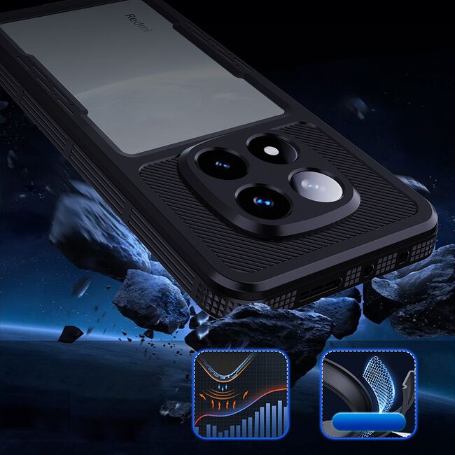 Husa pentru  Xiaomi Redmi Note 14 Pro 5G ShockProof Dust-Water Proof IP68 Full Body 360 Protection, negru - transparent