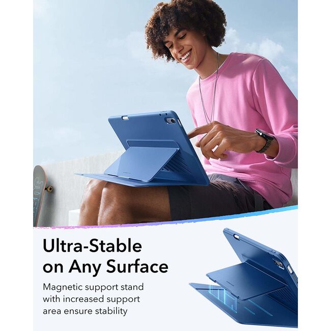 Husa pentru iPad 11 2025 ESR - Flip Hybrid Folio cu functie sleep / wake-up, tip stand si slot pentru stylus - Albastru